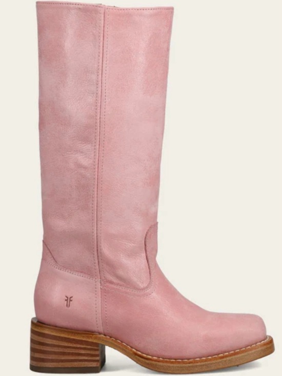 Frye Shoes - Frye Pink Leather Mid-Calf Stacked Heel Boots